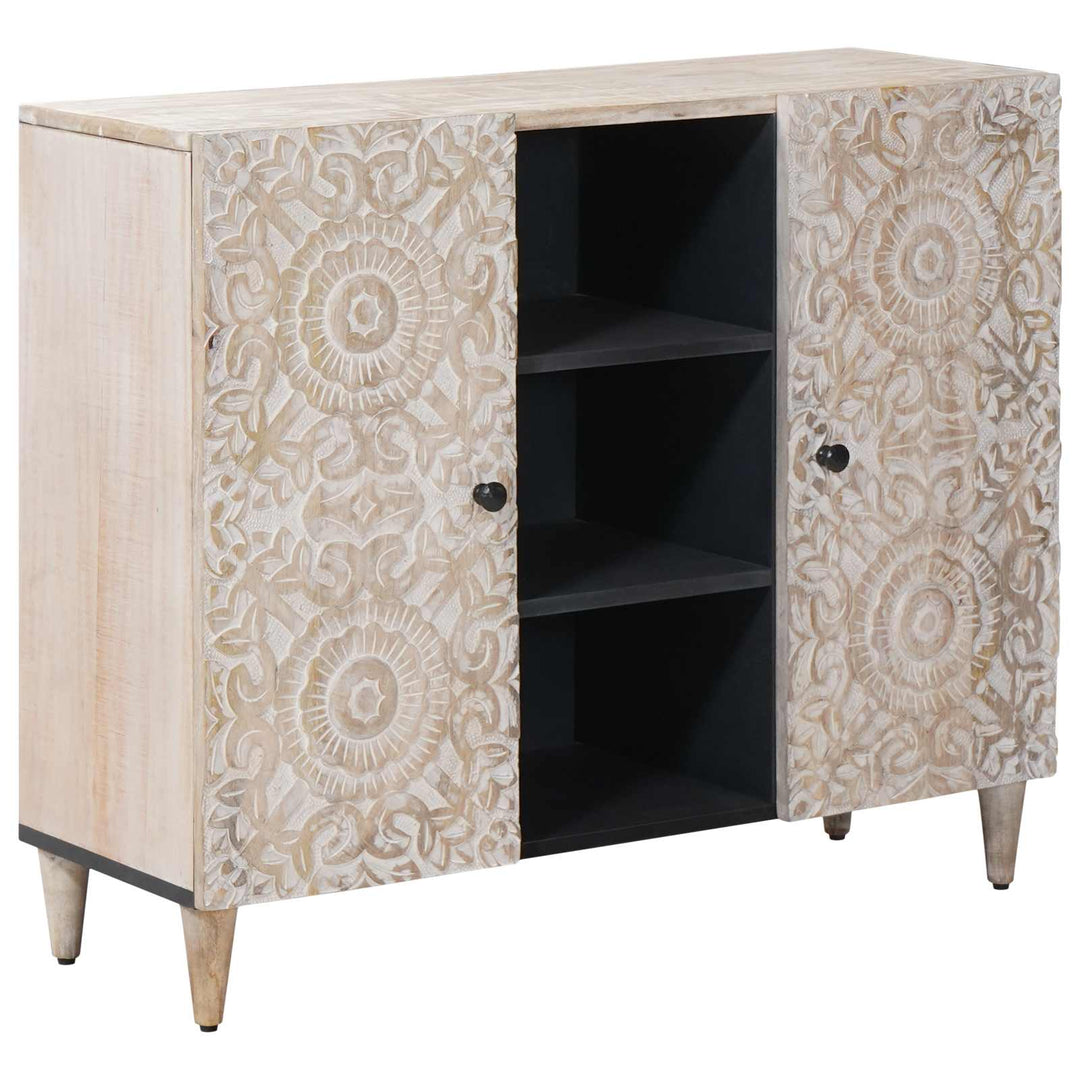 Sideboard med hylde Hvid 90 x 33,5 x 75 cm Massivt mangotræ