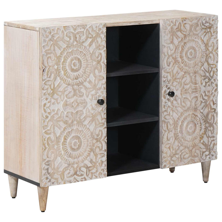 Sideboard med hylde Hvid 90 x 33,5 x 75 cm Massivt mangotræ