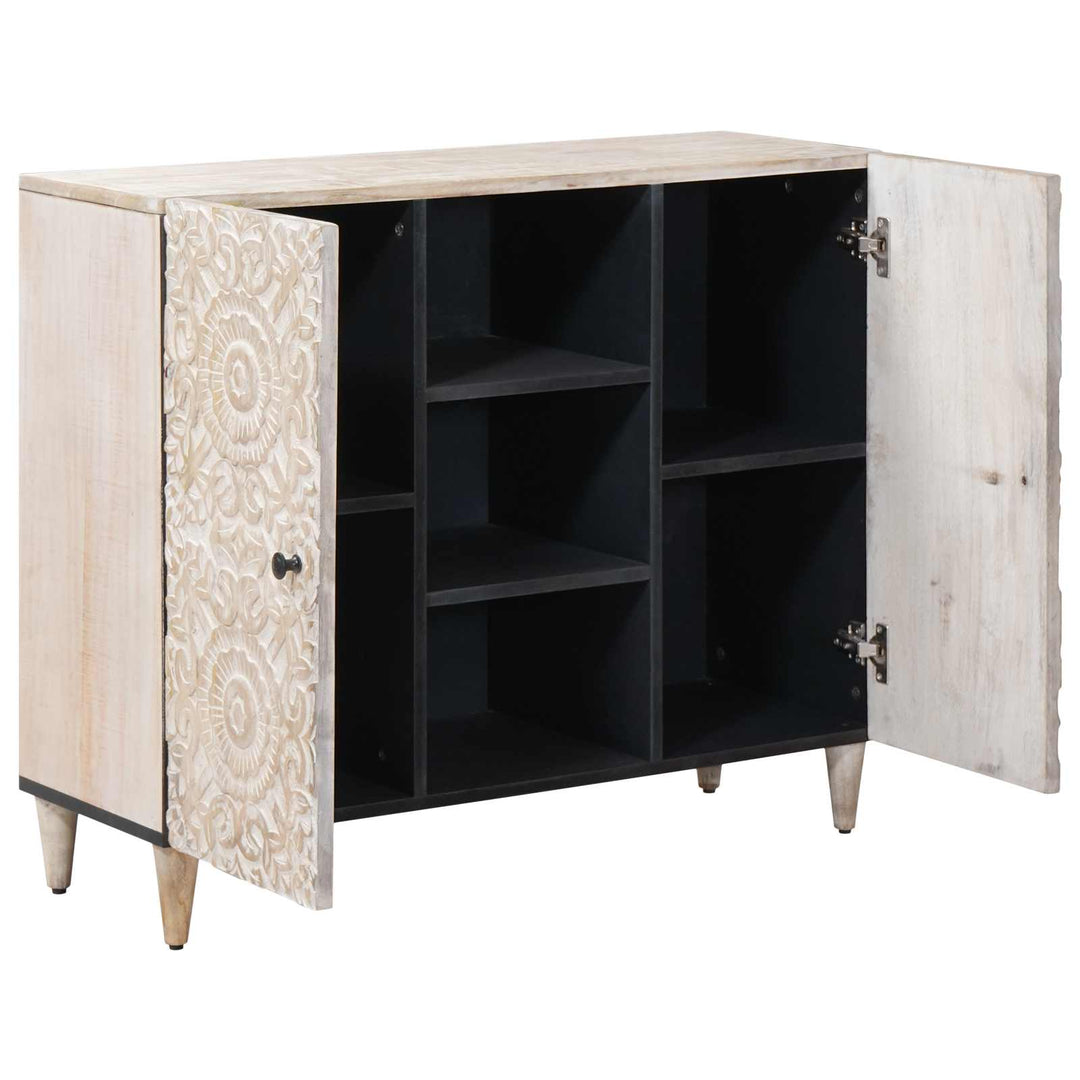 Sideboard med hylde Hvid 90 x 33,5 x 75 cm Massivt mangotræ