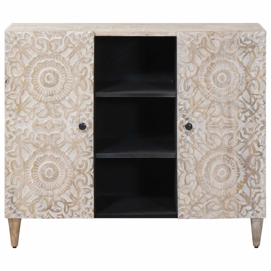 Sideboard med hylde Hvid 90 x 33,5 x 75 cm Massivt mangotræ