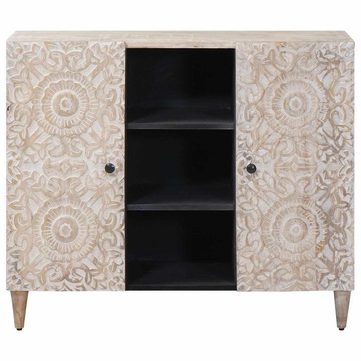 Sideboard med hylde Hvid 90 x 33,5 x 75 cm Massivt mangotræ