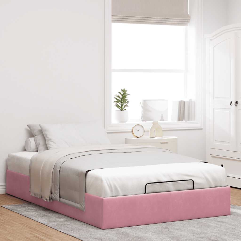 osmannisk sengeramme uden madras 120x190 cm fløjl lyserød