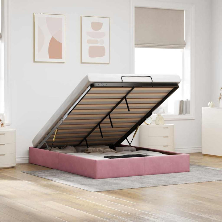 osmannisk sengeramme uden madras 140x190 cm fløjl lyserød
