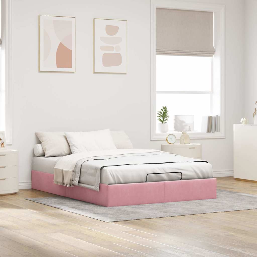 osmannisk sengeramme uden madras 140x200 cm fløjl lyserød