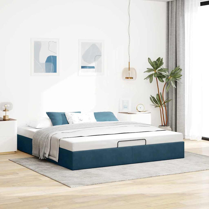 osmannisk sengeramme uden madras 200x200 cm fløjl mørkeblå