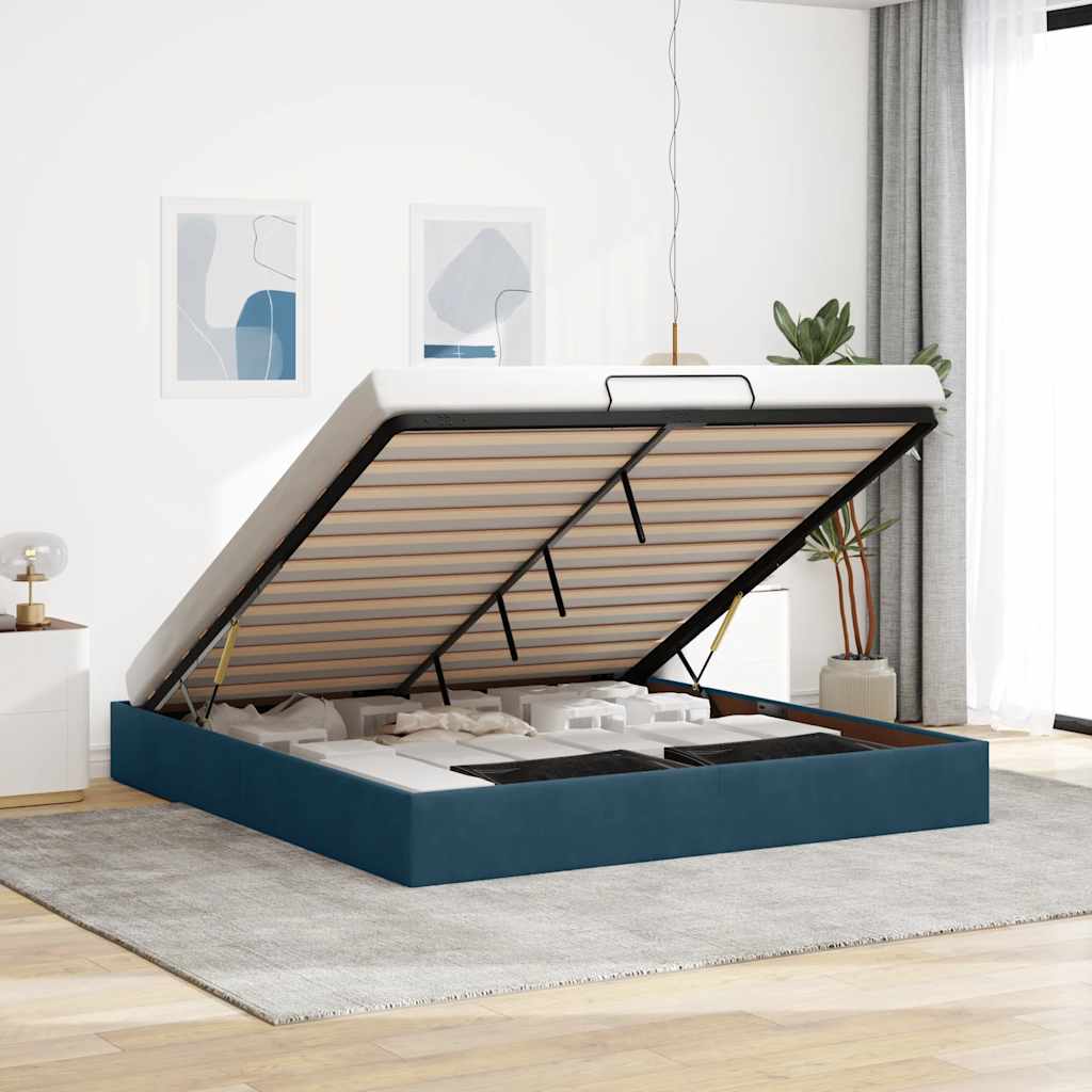 osmannisk sengeramme uden madras 200x200 cm fløjl mørkeblå