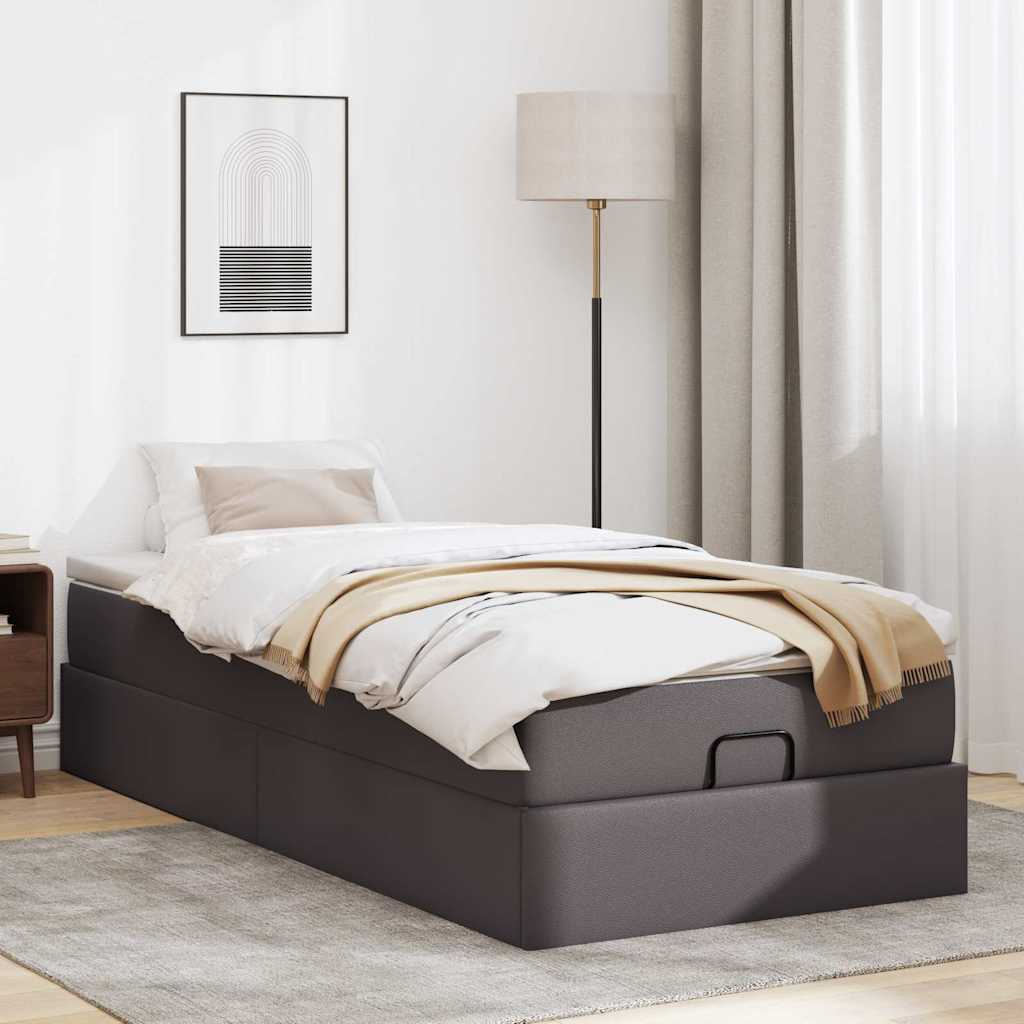 osmannisk sengeramme med madras 90x200 cm kunstlæder grå