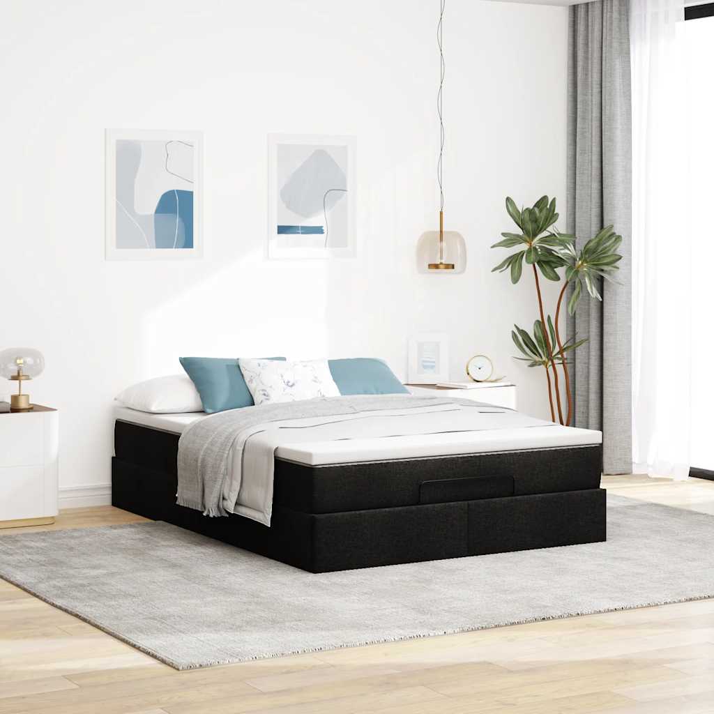 osmannisk sengeramme med madras 140x190 cm kunstlæder sort