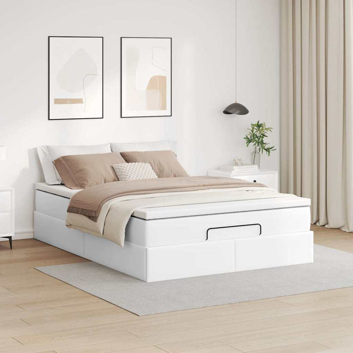 osmannisk sengeramme med madras 140x200 cm kunstlæder hvid