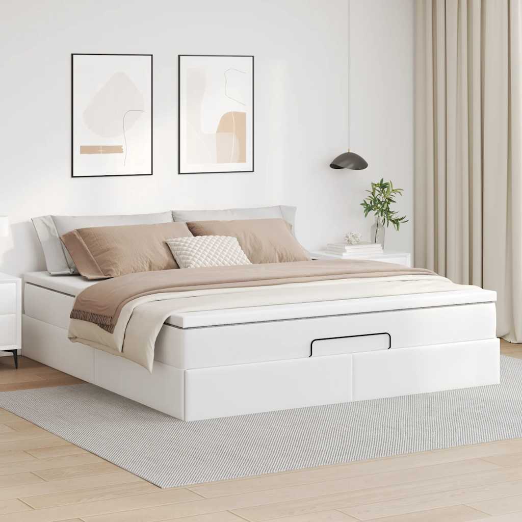 osmannisk sengeramme med madras 160x200 cm kunstlæder hvid