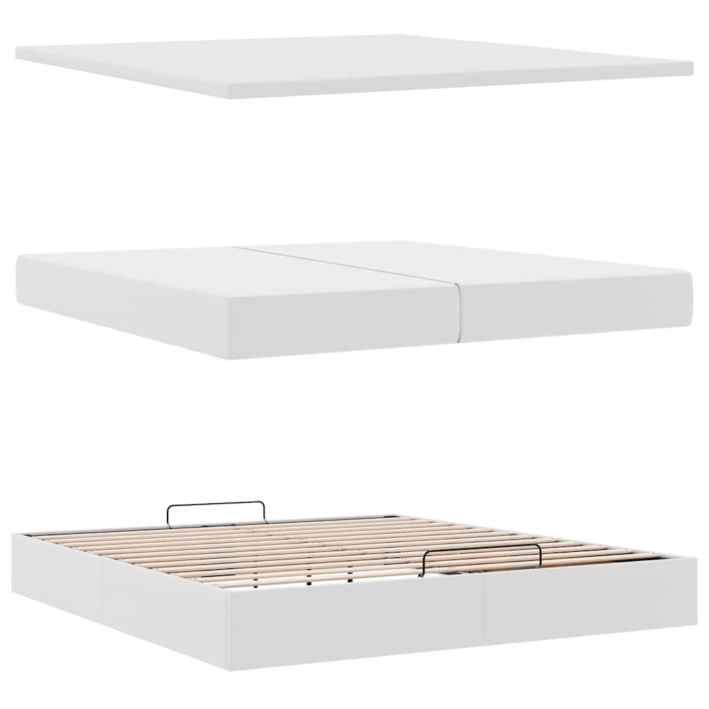 osmannisk sengeramme med madrasser 200x200 cm kunstlæder hvid
