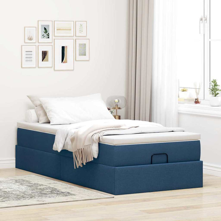 osmannisk sengeramme med madras 80x200 cm stof blå