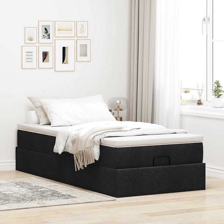 osmannisk sengeramme med madras 90x200 cm stof sort