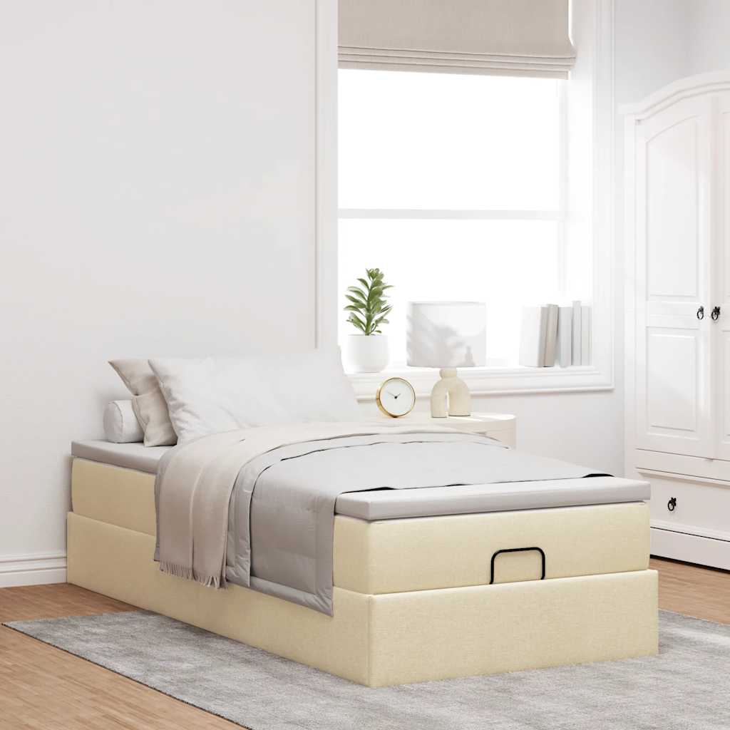 osmannisk sengeramme med madras 90x200 cm stof cremefarvet