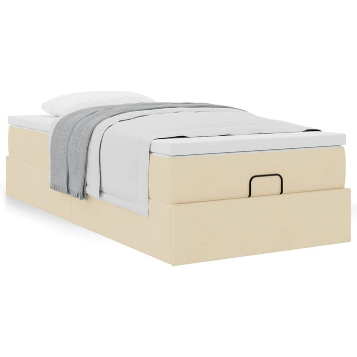 osmannisk sengeramme med madras 90x200 cm stof cremefarvet