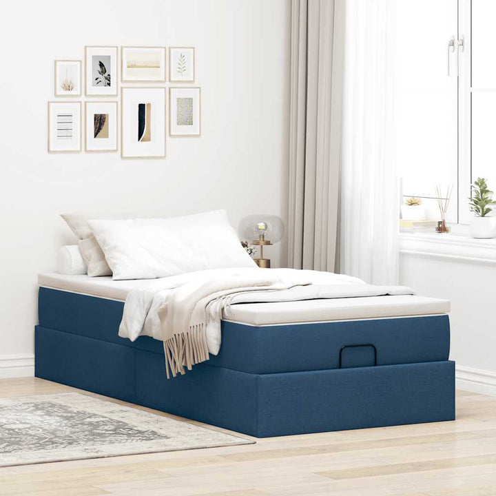 osmannisk sengeramme med madras 100x200 cm stof blå