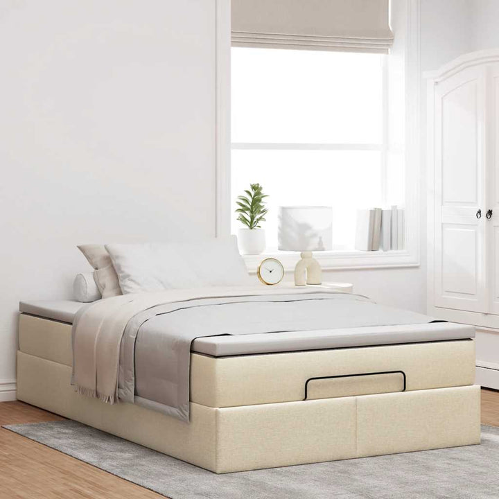 osmannisk sengeramme med madras 120x190 cm stof cremefarvet