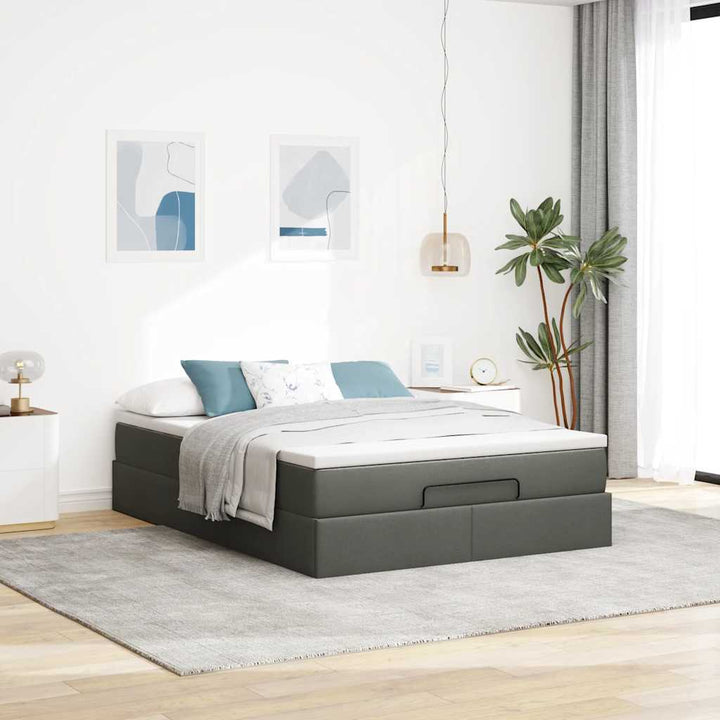 osmannisk sengeramme med madras 140x190 cm stof mørkegrå
