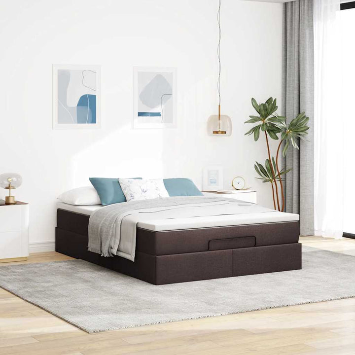 osmannisk sengeramme med madras 140x190 cm stof mørkebrun