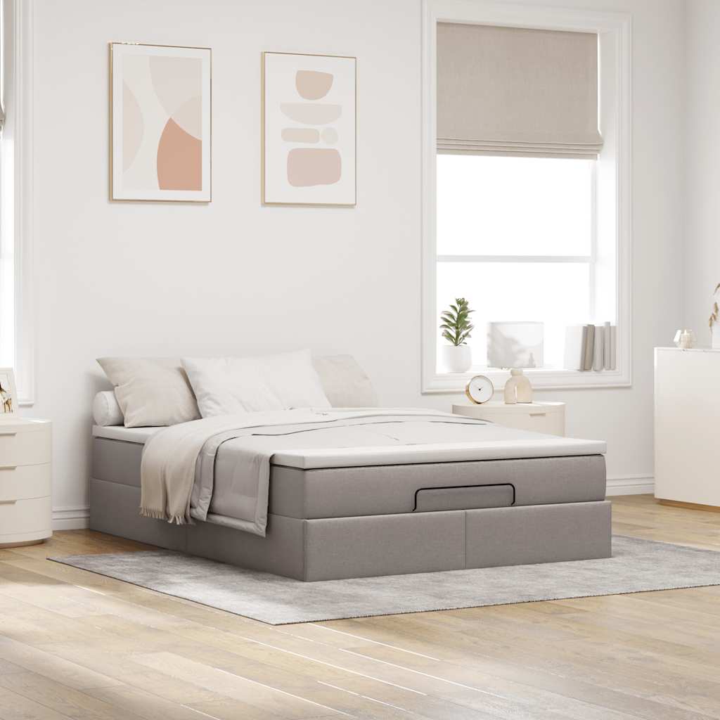 osmannisk sengeramme med madras 140x190 cm stof gråbrun