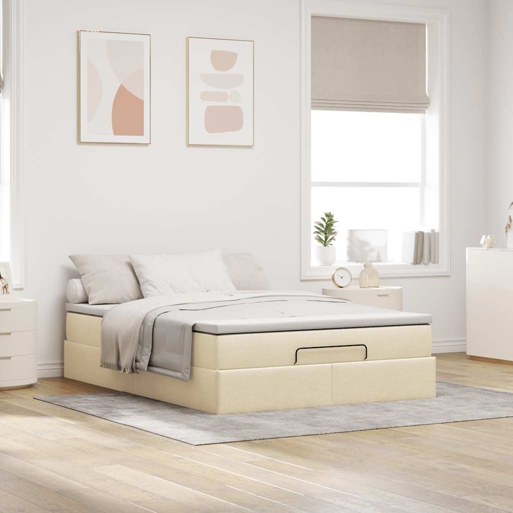 osmannisk sengeramme med madras 140x190 cm stof cremefarvet