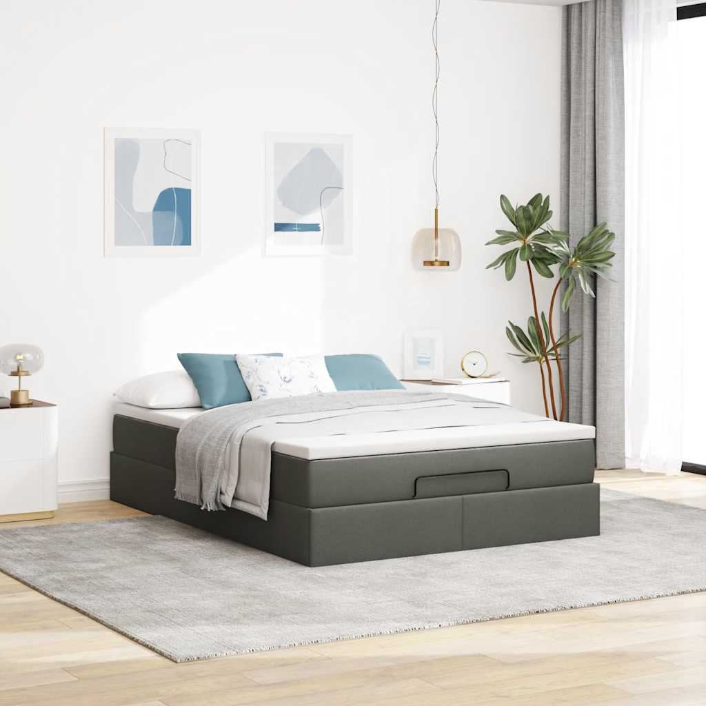 osmannisk sengeramme med madras 140x200 cm stof mørkegrå