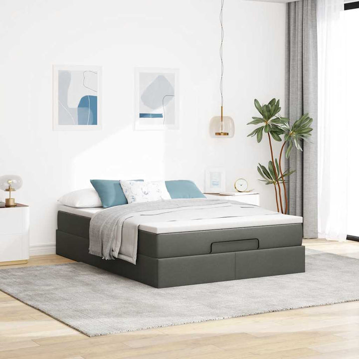 osmannisk sengeramme med madras 140x200 cm stof mørkegrå