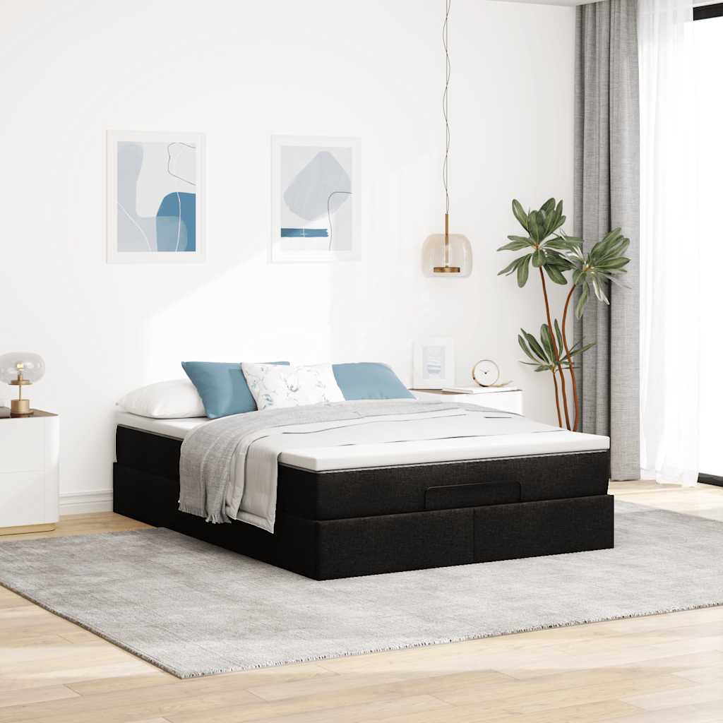 osmannisk sengeramme med madras 140x200 cm stof sort