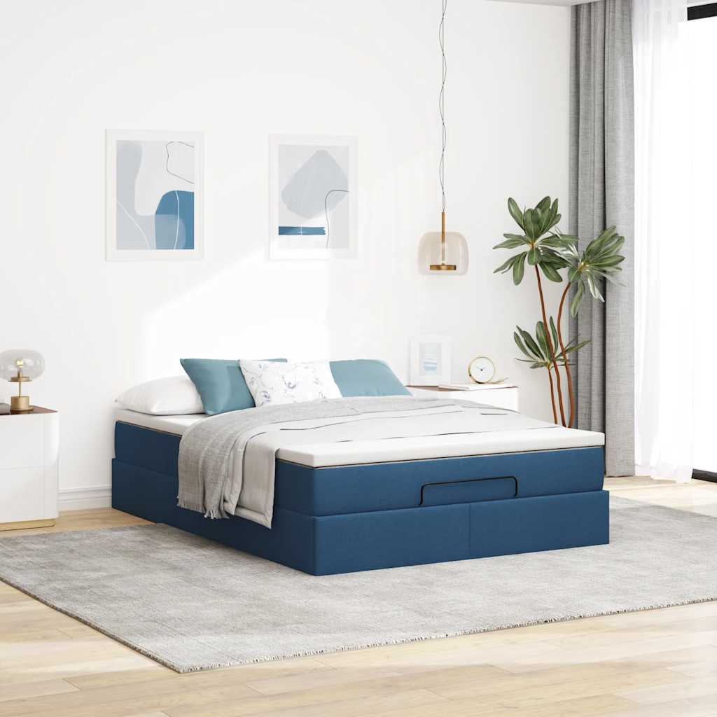 osmannisk sengeramme med madras 140x200 cm stof blå