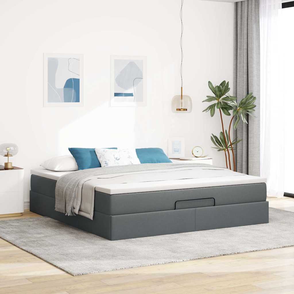 osmannisk sengeramme med madras 160x200 cm stof mørkegrå