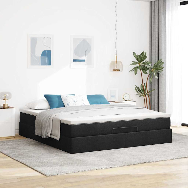 osmannisk sengeramme med madras 160x200 cm stof sort