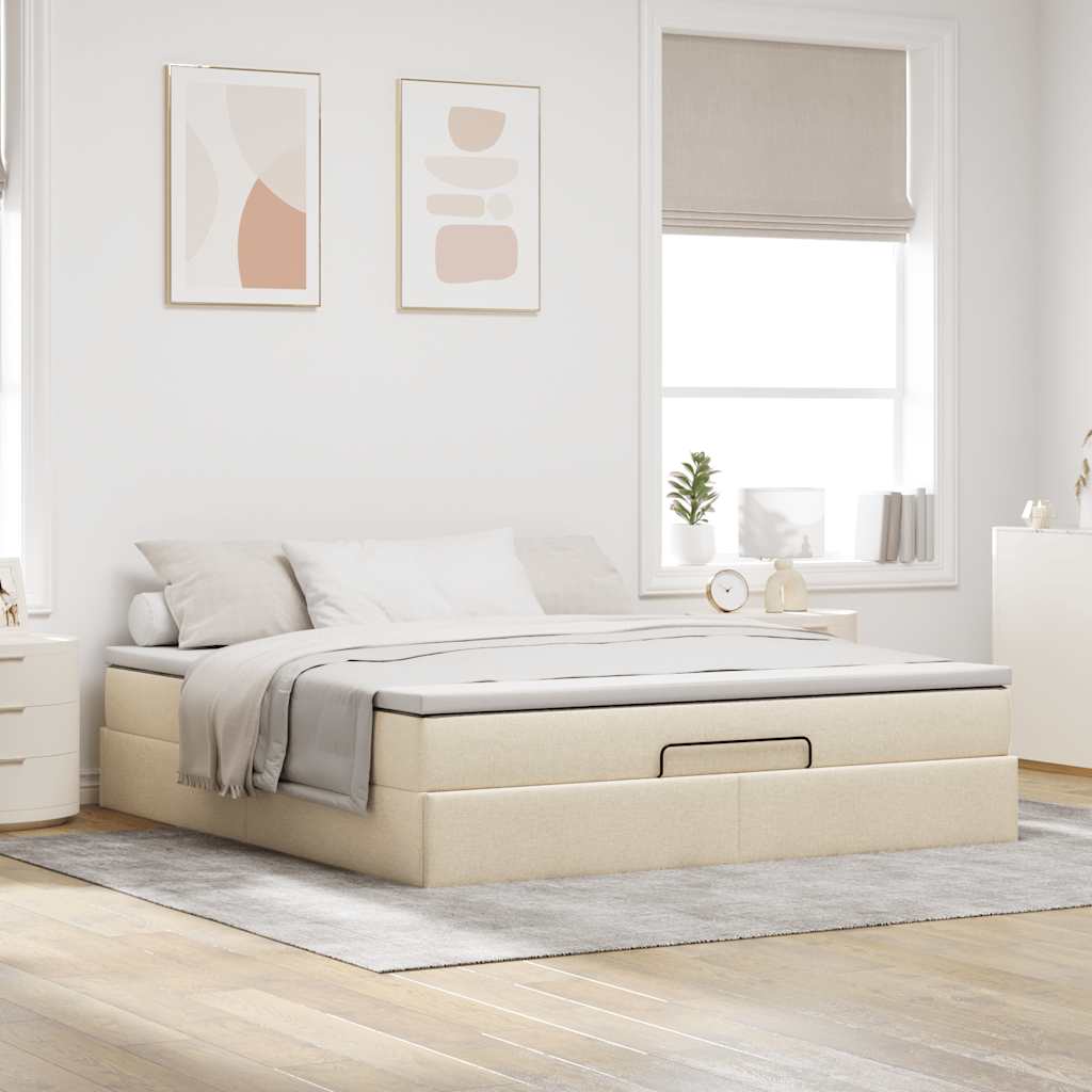 osmannisk sengeramme med madras 160x200 cm stof cremefarvet