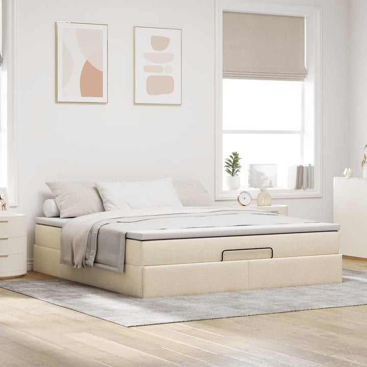 osmannisk sengeramme med madras 180x200 cm stof cremefarvet