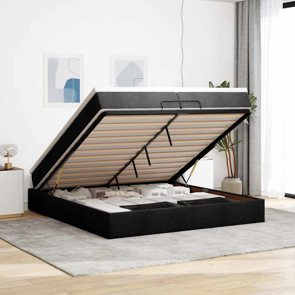 osmannisk sengeramme med madrasser 200x200 cm stof sort
