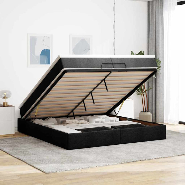 osmannisk sengeramme med madrasser 200x200 cm stof sort