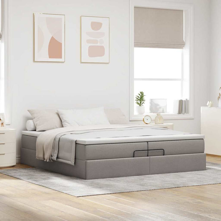 osmannisk sengeramme med madrasser 200x200 cm stof gråbrun