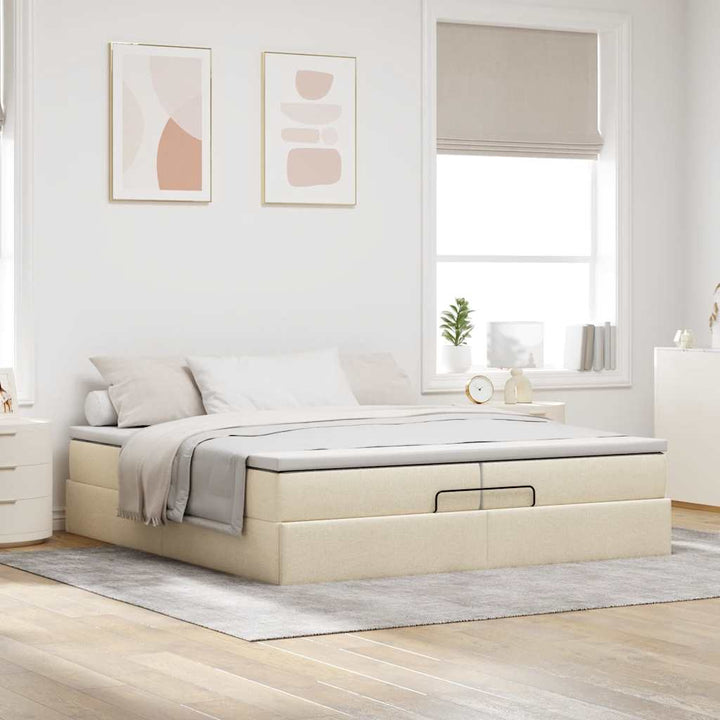 osmannisk sengeramme med madrasser 200x200 cm stof cremefarvet