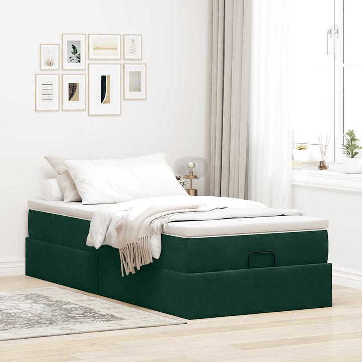 osmannisk sengeramme med madras 80x200 cm fløjl mørkegrøn