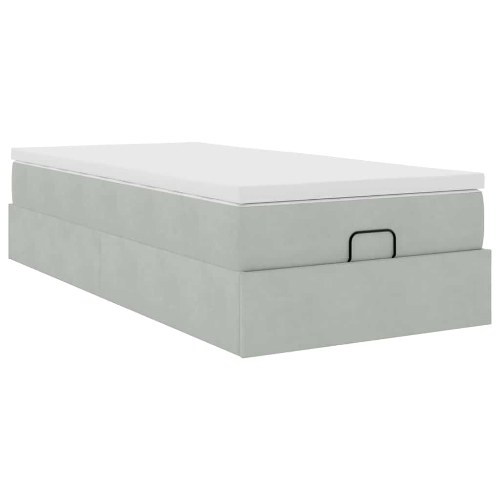 osmannisk sengeramme med madras 90x190 cm fløjl lysegrå