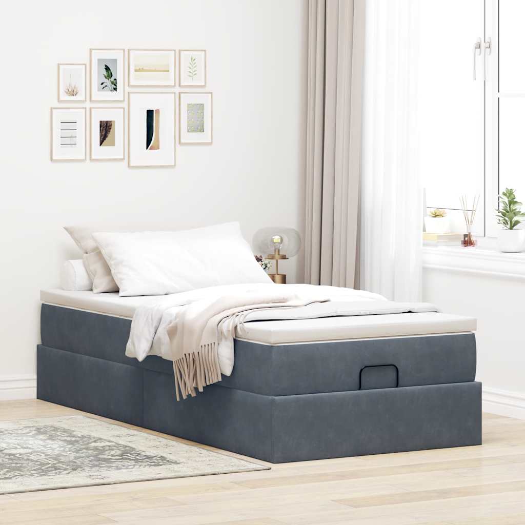 osmannisk sengeramme med madras 90x190 cm fløjl mørkegrå