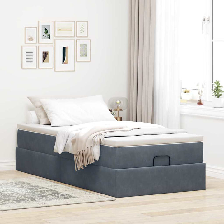 osmannisk sengeramme med madras 90x190 cm fløjl mørkegrå