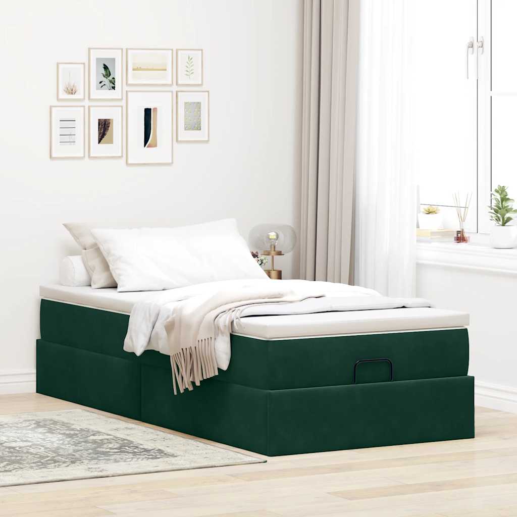 osmannisk sengeramme med madras 90x190 cm fløjl mørkegrøn