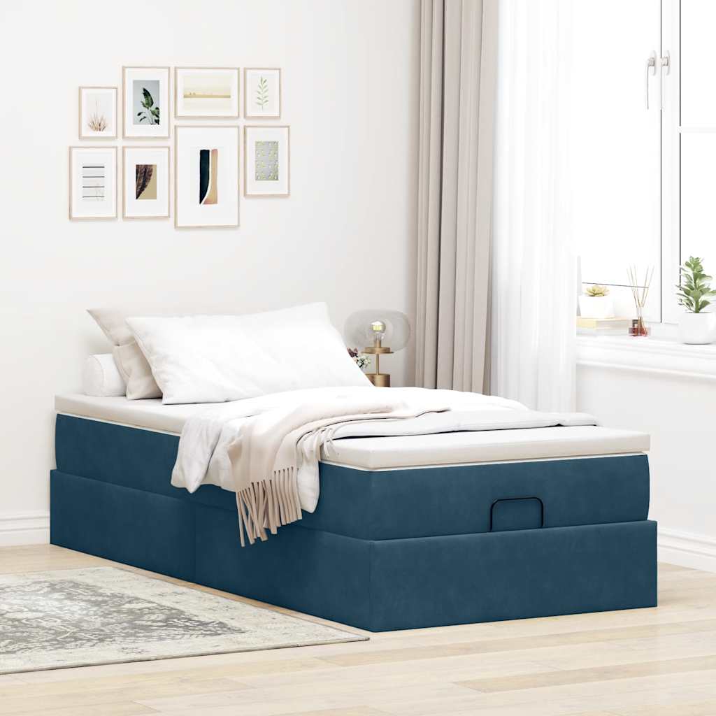 osmannisk sengeramme med madras 90x190 cm fløjl mørkeblå