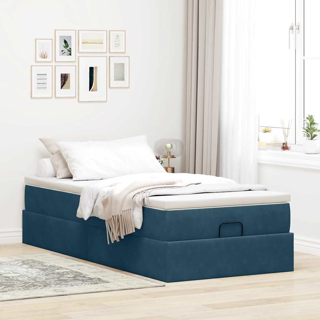 osmannisk sengeramme med madras 100x200 cm fløjl mørkeblå