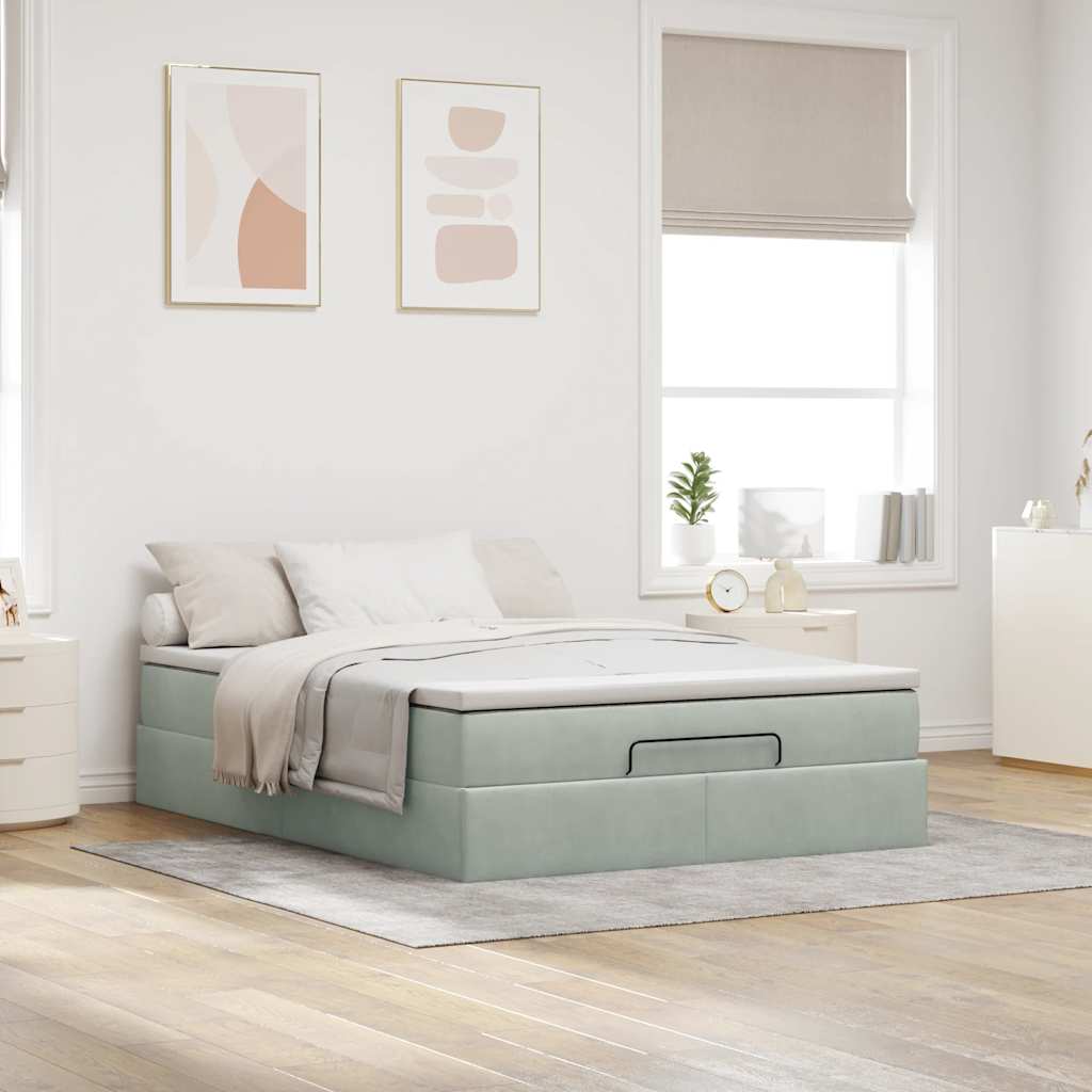 osmannisk sengeramme med madras 140x190 cm fløjl lysegrå