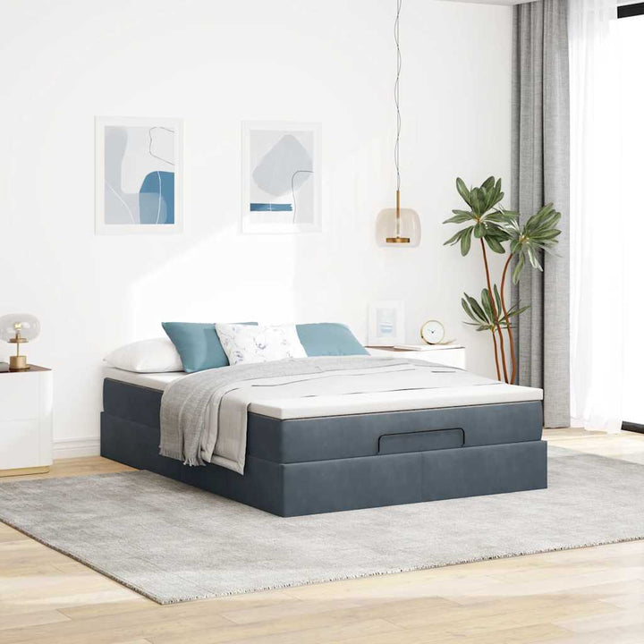 osmannisk sengeramme med madras 140x190 cm fløjl mørkegrå