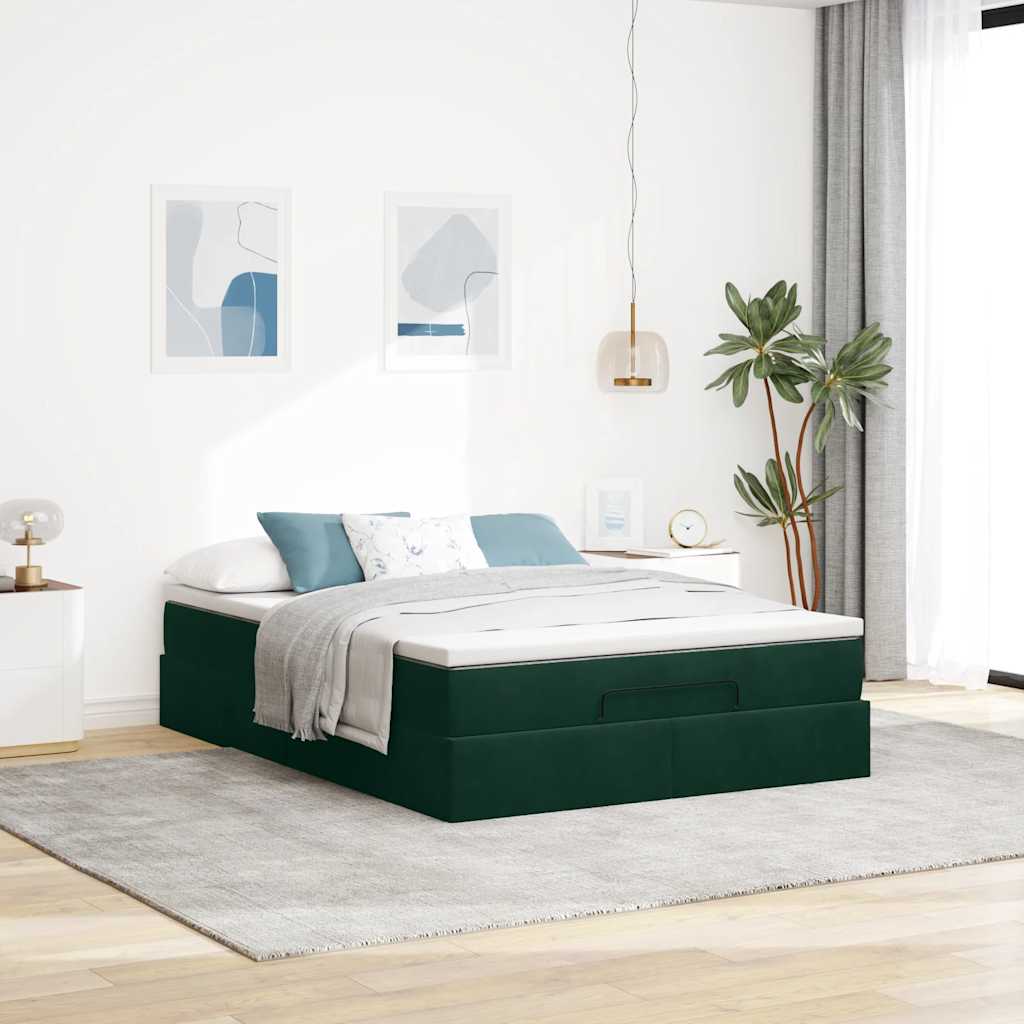 osmannisk sengeramme med madras 140x190 cm fløjl mørkegrøn
