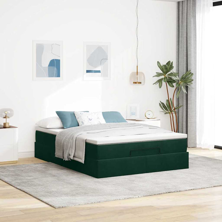 osmannisk sengeramme med madras 140x190 cm fløjl mørkegrøn
