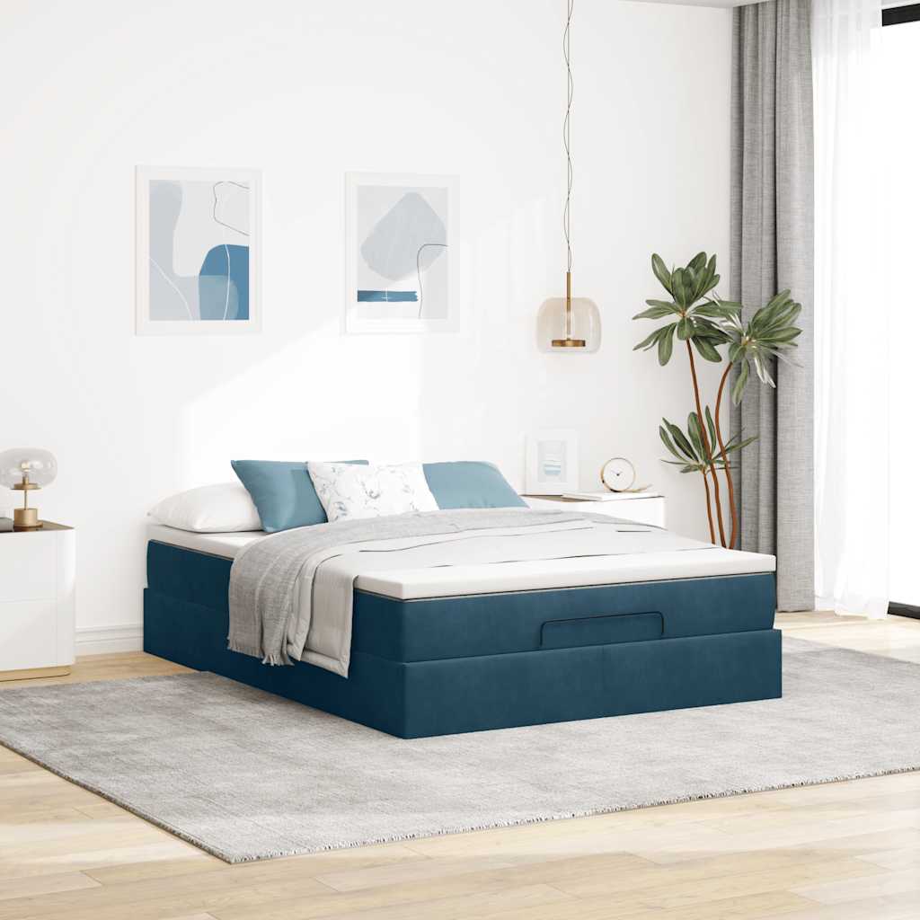 osmannisk sengeramme med madras 140x190 cm fløjl mørkeblå