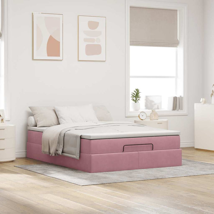 osmannisk sengeramme med madras 140x190 cm fløjl lyserød
